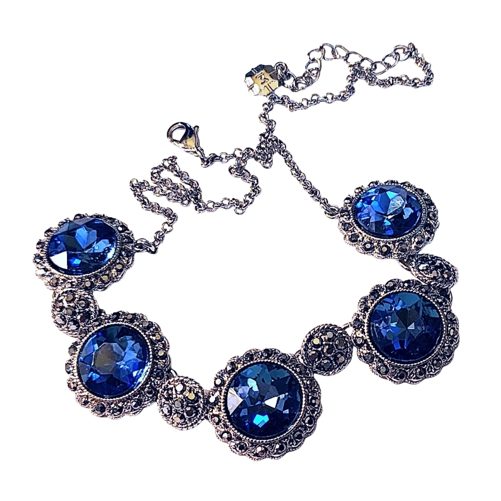 Stunning Monet Blue & Marcasite Saphire Elegant Silver 16" Necklace